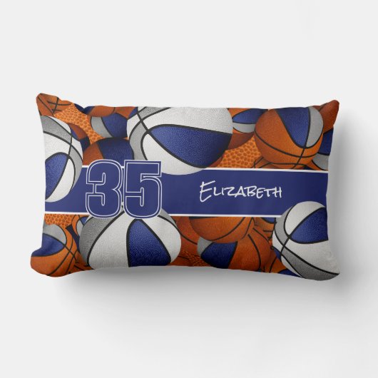 青い灰色の多くのバスケットボールの子供のスポーツルーム ランバークッション (正面)