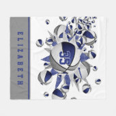 青い灰色の女の子のスポーツギフトバスケットボールの星 フリースブランケット (正面(横))