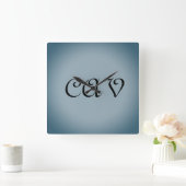 青い灰色の時計 スクエア壁時計 (ホーム)