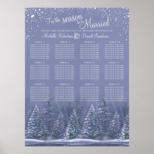 青い灰色の木の12結婚テーブルの座席表 ポスター (正面)