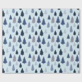 青い灰色の松のクリスマスツリーと雪片 ラッピングペーパー (フラット)