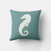 青い灰色の枕に白いシーホース クッション (裏面)