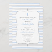 青い灰色の水色のバプテスマストライプス 招待状 (正面/裏面)
