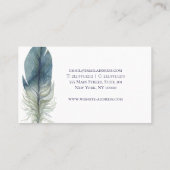 青い灰色の水色のフェザーを描いたシックハンド 名刺 (裏面)