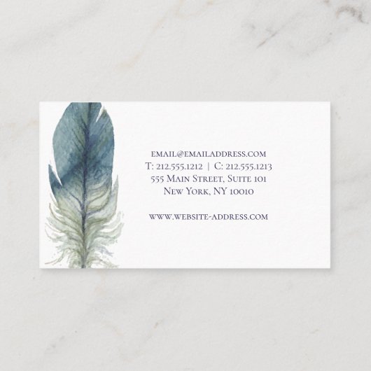 青い灰色の水色のフェザーを描いたシックハンド 名刺 (裏面)