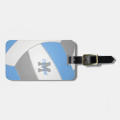 青い灰色の白いバレーボールモノグラムの選手 ラゲッジタグ (正面横)