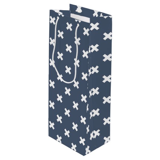 青い灰色の白い十字 ワインギフトバッグ (正面アングル)