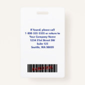 青い灰色の白い従業員写真IDカード バッジ (裏面)