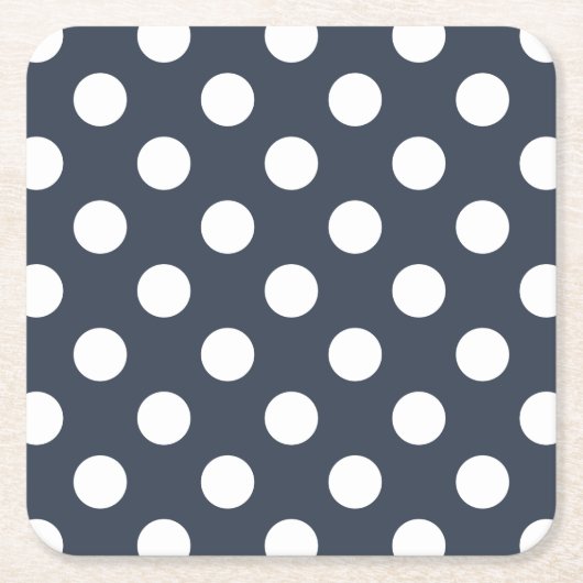 青い灰色の白い水玉模様 スクエアペーパーコースター (正面)