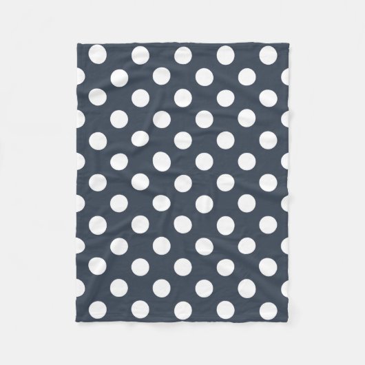 青い灰色の白い水玉模様 フリースブランケット (正面)