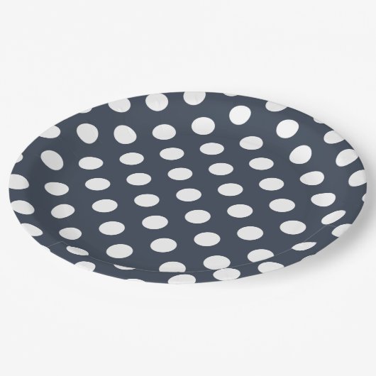 青い灰色の白い水玉模様 ペーパープレート (アングル)