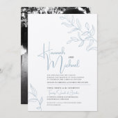 青い灰色の白い葉スケ結婚ッチ 招待状 (正面/裏面)