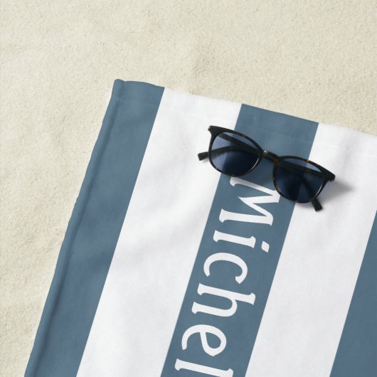 青い灰色の白 |カバナストライプパーソナライズされた ビーチタオル (インサイチュ)