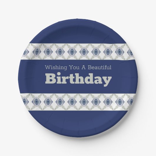 青い灰色の緑と白 ペーパープレート (正面)