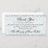 青い灰色の花柄の悔やみや弔慰ありがとうPカード サンキューカード (正面/裏面)