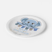 青い灰色の象の赤ちゃんシャワー ペーパープレート (アングル)