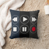 青い灰色の黒いテクニカルアイコン巻き戻し早送り クッション (ブランケット)