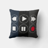 青い灰色の黒いテクニカルアイコン巻き戻し早送り クッション (裏面)