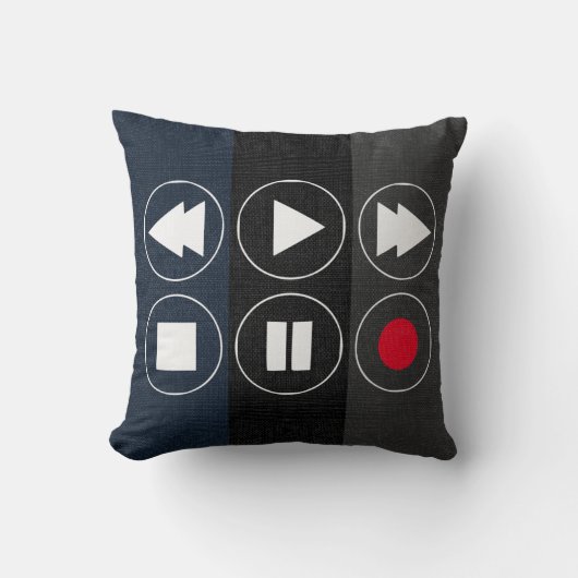青い灰色の黒いテクニカルアイコン巻き戻し早送り クッション (正面)