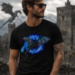 青い炎を吐くドラゴン Tシャツ