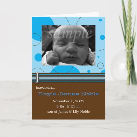 青い点と円写真の誕生のお知らせ 案内状 (正面)