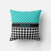 青い点のチェッカーボードの装飾用クッション クッション (裏面)