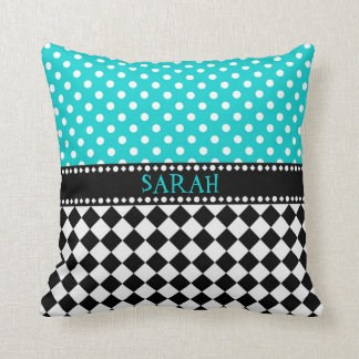 青い点のチェッカーボードの装飾用クッション クッション