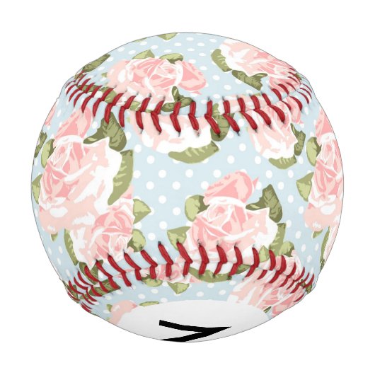 青い点を持つモノグラム美しいバラパターン 野球ボール (裏面)