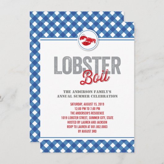 青い点検のロブスターの沸騰年次夏のパーティー 招待状 (正面/裏面)