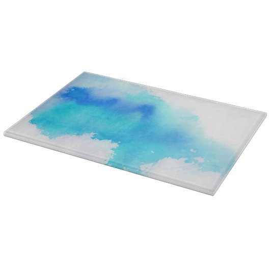 青い点、水彩画の抽象的な手塗り カッティングボード (角)