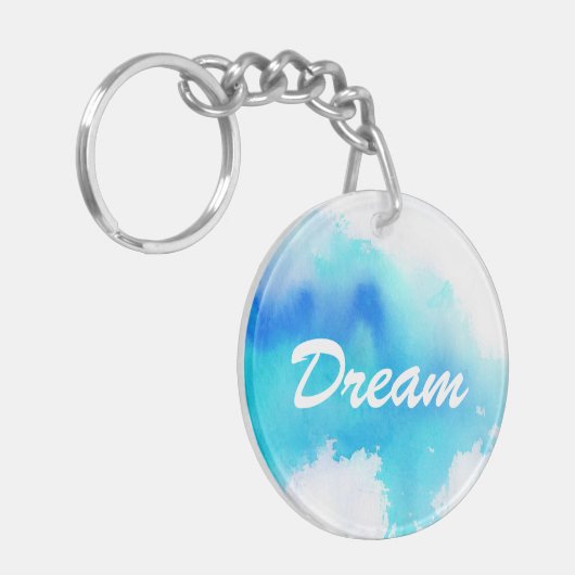 青い点、水彩画の抽象的な手塗り キーホルダー (正面左)