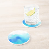 青い点、水彩画の抽象的な手塗り コースター (側面)