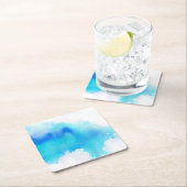 青い点、水彩画の抽象的な手塗り スクエアペーパーコースター (インサイチュ)