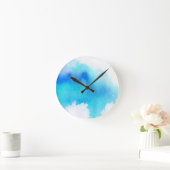 青い点、水彩画の抽象的な手塗り ラウンド壁時計 (ホーム)