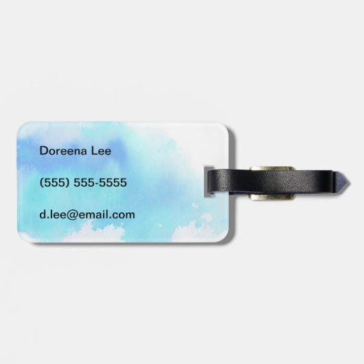青い点、水彩画の抽象的な手塗り ラゲッジタグ (裏面横)