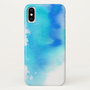青い点、水彩画の抽象的な手塗り iPhone X ケース