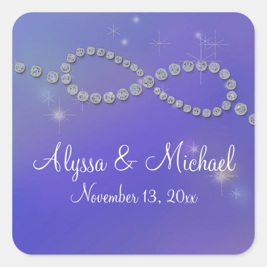 青い無限大のシンボルサイン無限の愛きらめき スクエアシール (正面)