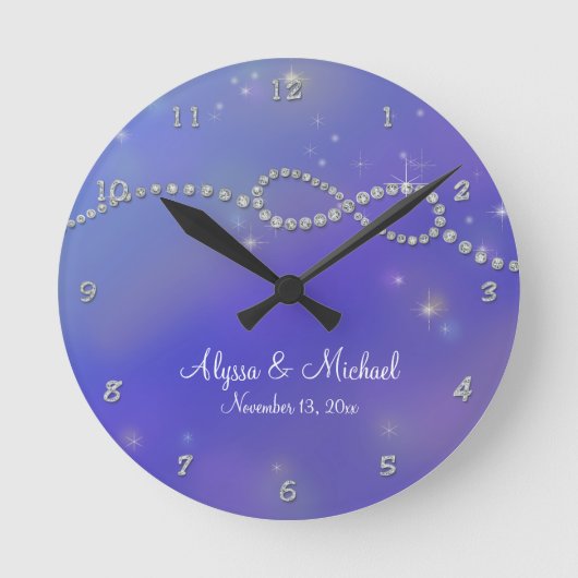 青い無限記号の印無限愛きらめき ラウンド壁時計 (正面)