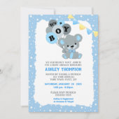 青い熊の風船ベビーシャワー 招待状 (正面)