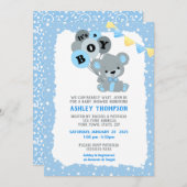 青い熊の風船ベビーシャワー 招待状 (正面/裏面)