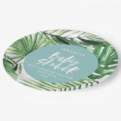 青い熱スタイリッシュ帯の葉の赤モダンちゃんシャワー ペーパープレート (アングル)