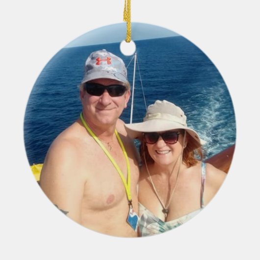 青い熱帯のオウムのヤシの葉の花の名前写真 セラミックオーナメント (裏面)