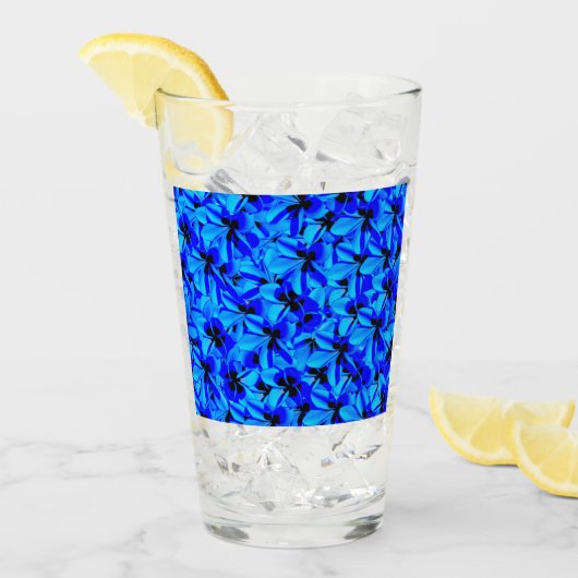 青い熱帯フランジパニ花、飲みガラス タンブラーグラス (アイス正面)