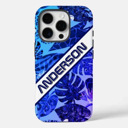 青い熱帯フローラ離れのパームパーソナライズされた名 Case-Mate iPhoneケース (裏面)