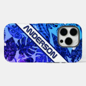 青い熱帯フローラ離れのパームパーソナライズされた名 Case-Mate iPhoneケース (裏面 (横))