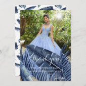 青い熱帯群葉の写真 サンキューカード (正面/裏面)