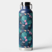 青い熱帯花のガーデンパターン ウォーターボトル (正面)