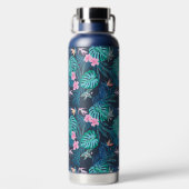青い熱帯花のガーデンパターン ウォーターボトル (背面)