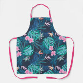 青い熱帯花のガーデンパターン エプロン (正面)