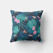 青い熱帯花のガーデンパターン クッション (裏面)